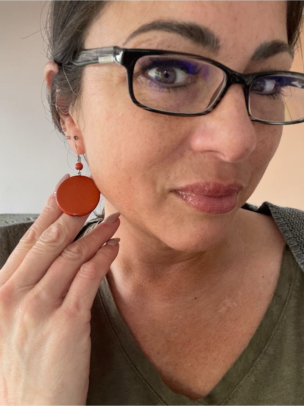 Burnt Orange Matte Acrylic Disc Drop Statement Dangle Earrings